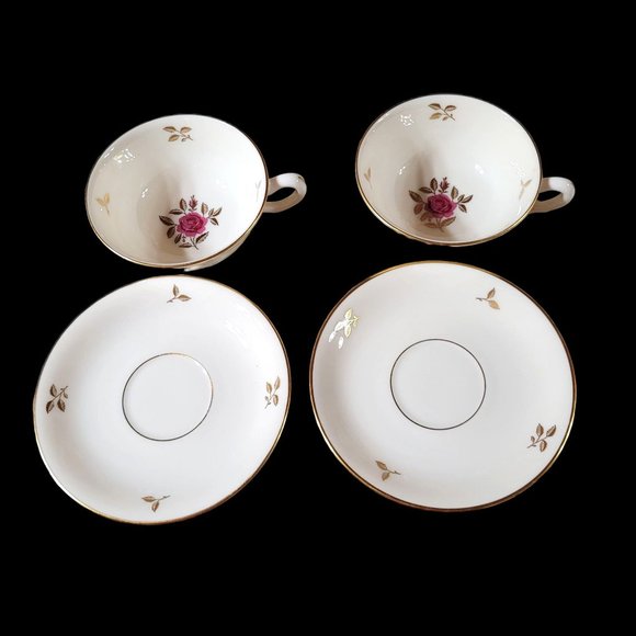 Lenox Rhodora Fine China Set Cup & Saucers P471 Pink Rose Gold Leaf - Picture 3 of 9